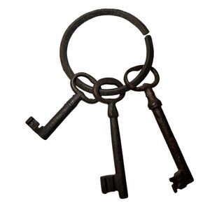 Set of 3 Iron Large Rusty Jailer Keys on Ring Replica Rustic Western Prison